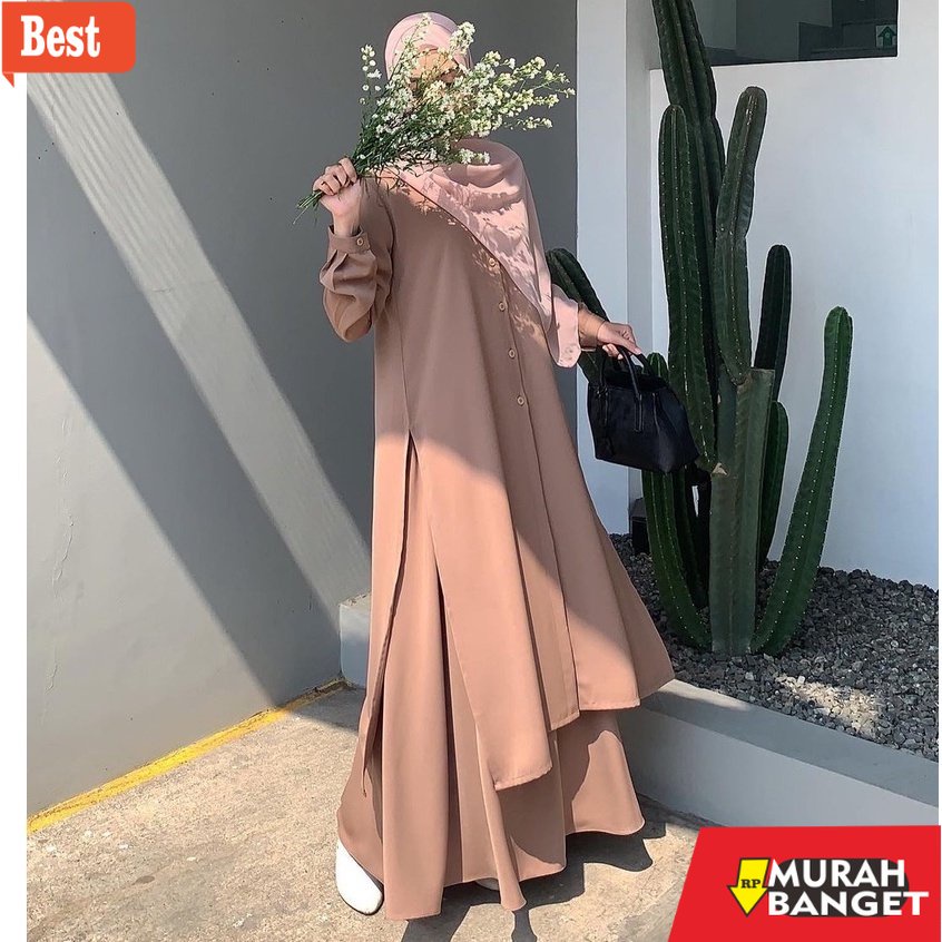 Tunik jumbo terbaru untuk wanita- Namera Setrok Tunik Syar'i wanita - Setelan One Set Rok Muslim jum