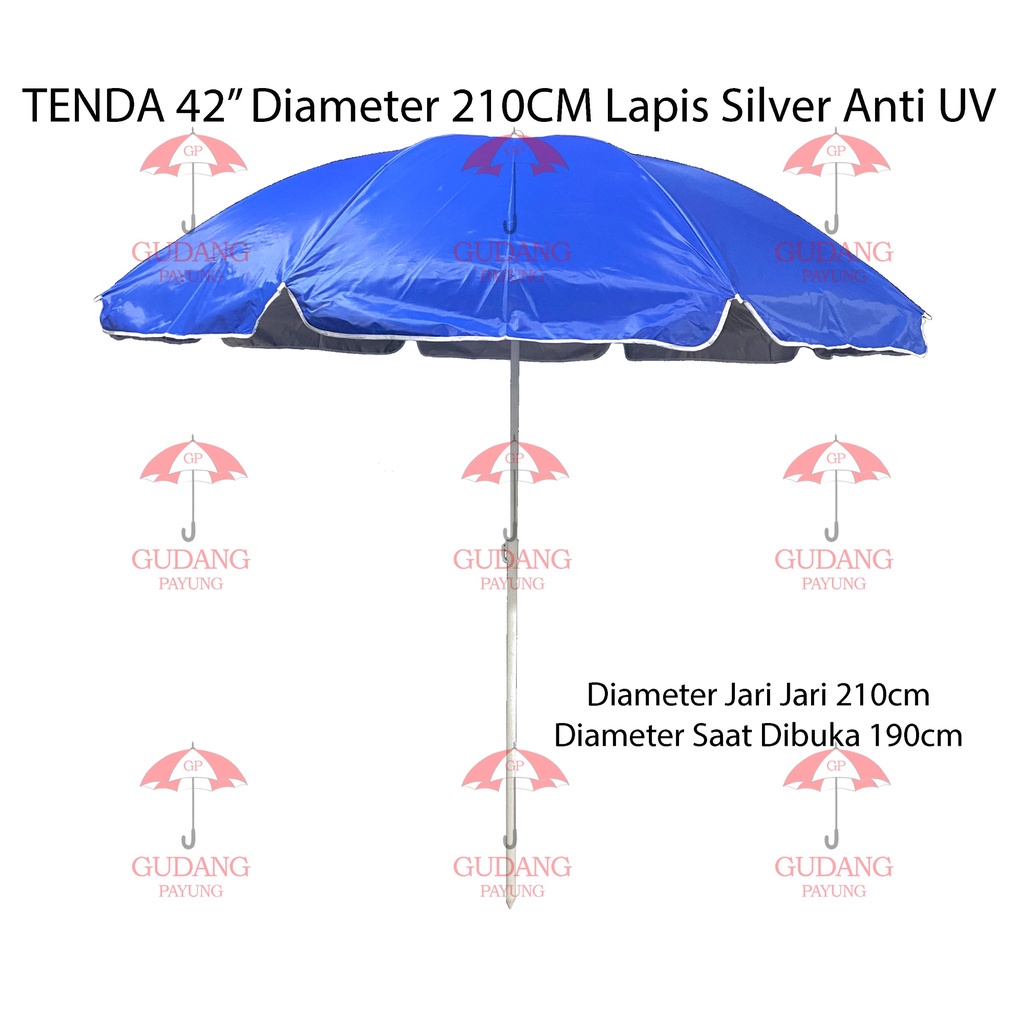 Payung Tenda Pantai Jualan 42inch POLOS 210 cm  ANTI UV LAPIS SILVER
