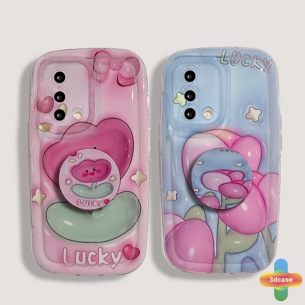 Casing OPPO A17 A17K A16 A95 A57 A16S A77 A57S A57E A55 A7 A15 A54 A5S A3S A76 A96 A5 A9 A31 A53 A33 2020 A77S A12 A12S A1K A16E A16K A54S Reno 7 7Z 8Z 5 4 6 8 5F 5K 4F 4 5 06 Lite A74 A15S A52 Ins Pink Tulip Camera Lens Protection Soap Case With Stand