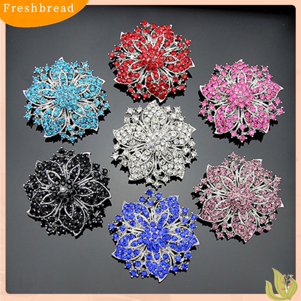 &lt; Freshbread &gt; Bros Pin Indah Anti Karat Lapis Perak Berlian Imitasi Bulat Blossom Bunga Breastpin Untuk Pacaran