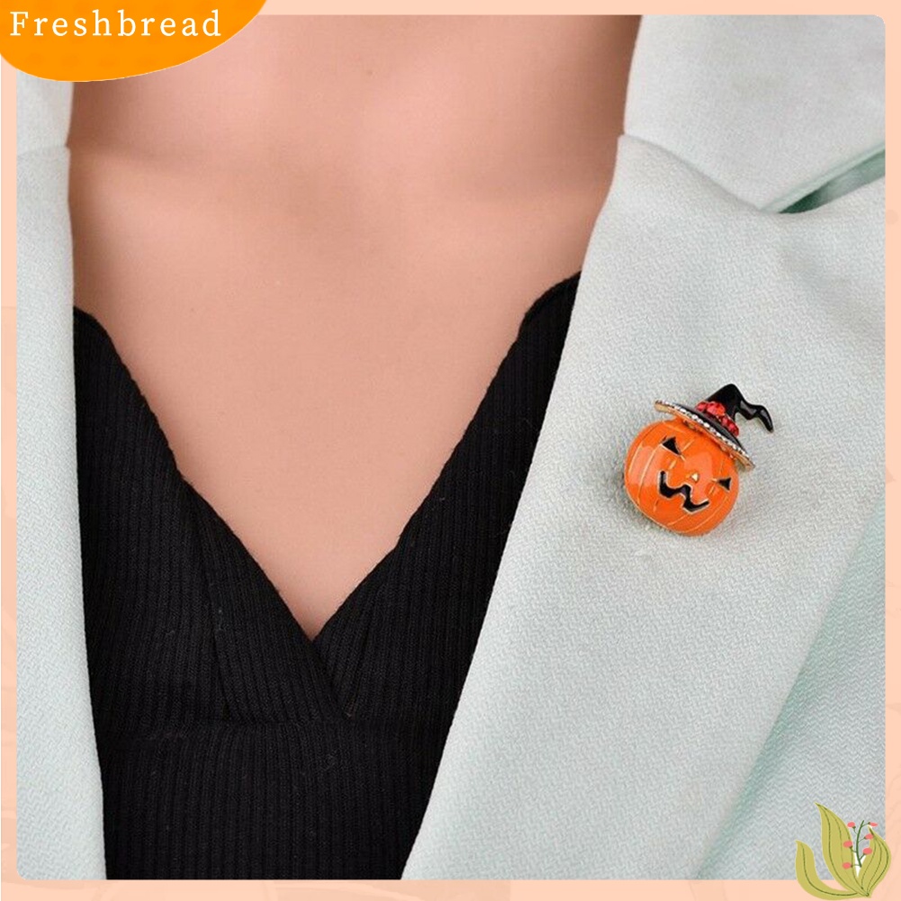 &lt; Freshbread &gt; Halloween Labu Berlian Imitasi Bertatahkan Enamel Bros Pin Sweater Kemeja Kerah Lencana