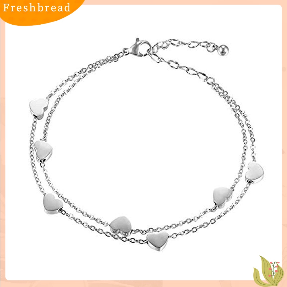 &lt; Freshbread &gt; Fashion Wanita Paduan Pesona Hati Dual Layer Rantai Gelang Pesta Perhiasan Hadiah