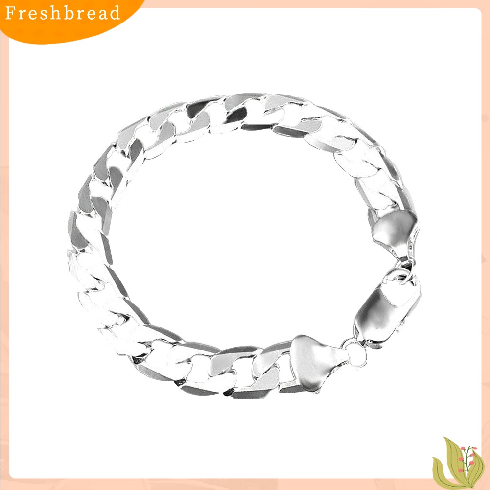 &lt; Freshbread &gt; 8mm Fashion Perak Disepuh Curb Rantai Gelang Bangle Wanita Pria Perhiasan Pesta