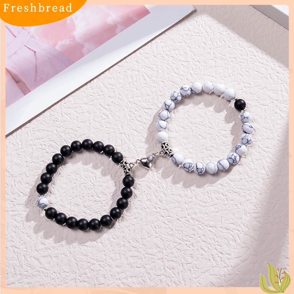 &lt; Freshbread &gt; 2Pcs Gelang Unisex Manik-Manik Hati Pria Wanita Batu Buram Anti Luntur Bangles Untuk Pacaran