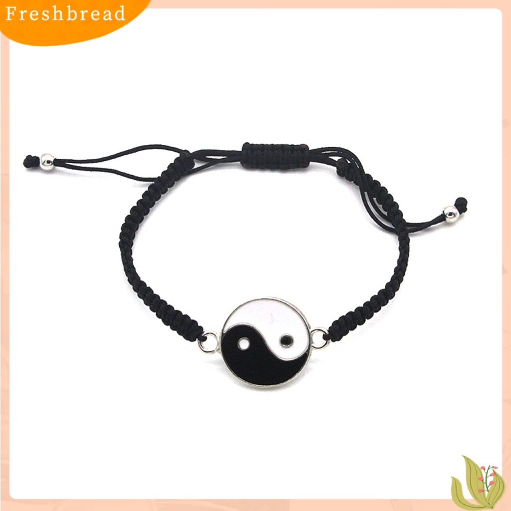 &lt; Freshbread &gt; Couple Gelang Handmade Braided Adjustable Round Beads Alloy Tai Chi Yin Yang Pria Wanita Tali String Fashion Perhiasan