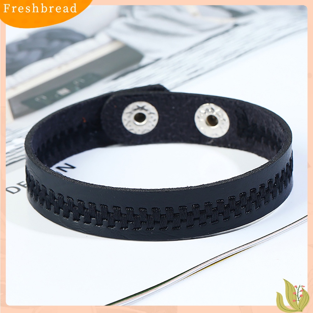 &lt; Freshbread &gt; Bordir Sederhana Ritsleting Kulit Imitasi Unisex Pasangan Gelang Bangle Perhiasan Hadiah