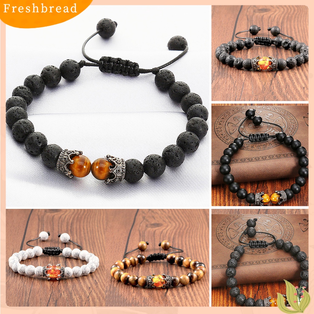 &lt; Freshbread &gt; Adjustable Permukaan Halus Pria Gelang Batu Mahkota Pesona Braided Wristband Perhiasan Aksesori