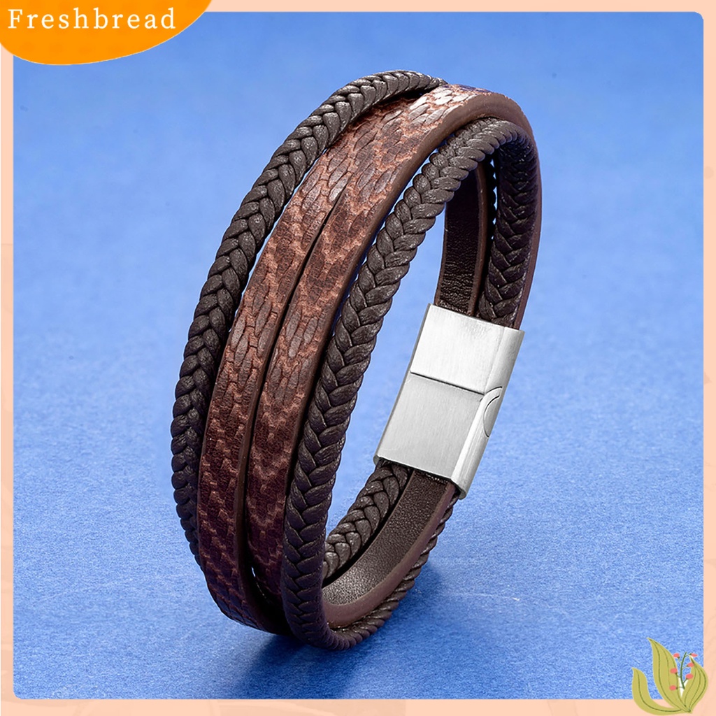 &lt; Freshbread &gt; Pria Gelang Vintage ic Gesper Anyaman Buatan Tangan Geometris Hias Hadiah Multilayer Bungkus Perhiasan Bangle Pria Kulit Imitasi Untuk Kehidupan Sehari-Hari