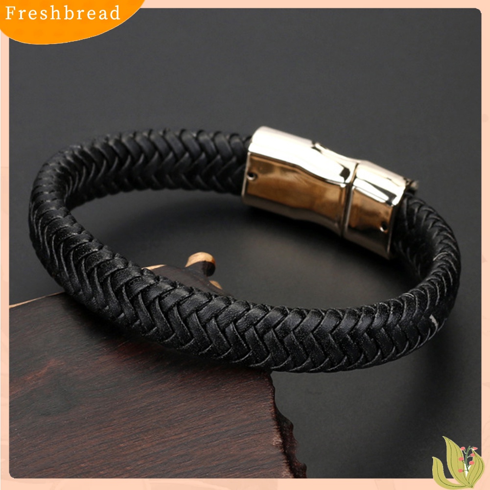 &lt; Freshbread &gt; Vintage Pria Menenun Kulit Imitasi Gelang Bangle Gelang Pesta Perhiasan Hadiah