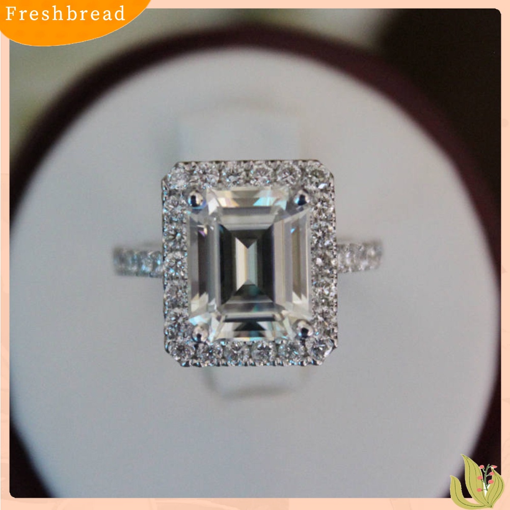 &lt; Freshbread &gt; Mewah Persegi Berlian Imitasi Wanita Jari Cincin Pernikahan Pertunangan Perhiasan Hadiah