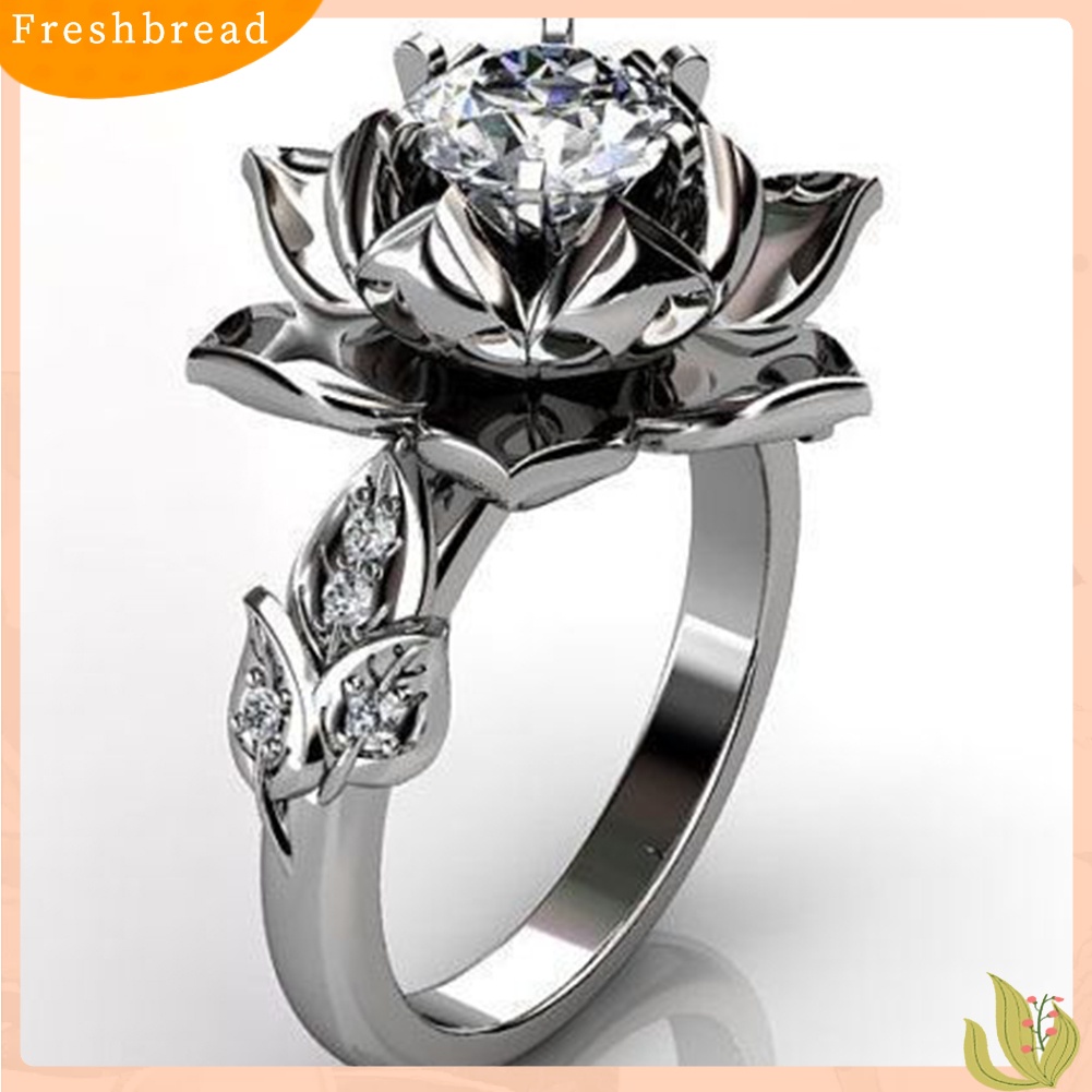 < Freshbread > Vintage Wanita Berlian Imitasi Bertatahkan Air Lily Bunga Jari Cincin Pesta Perhiasan Hadiah