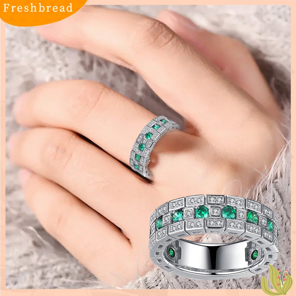 < Freshbread > Cincin Jari Bulat Lebar Perhiasan Bersinar Hijau Cincin Permata Imitasi Untuk Pesta Pernikahan Perjamuan Prom