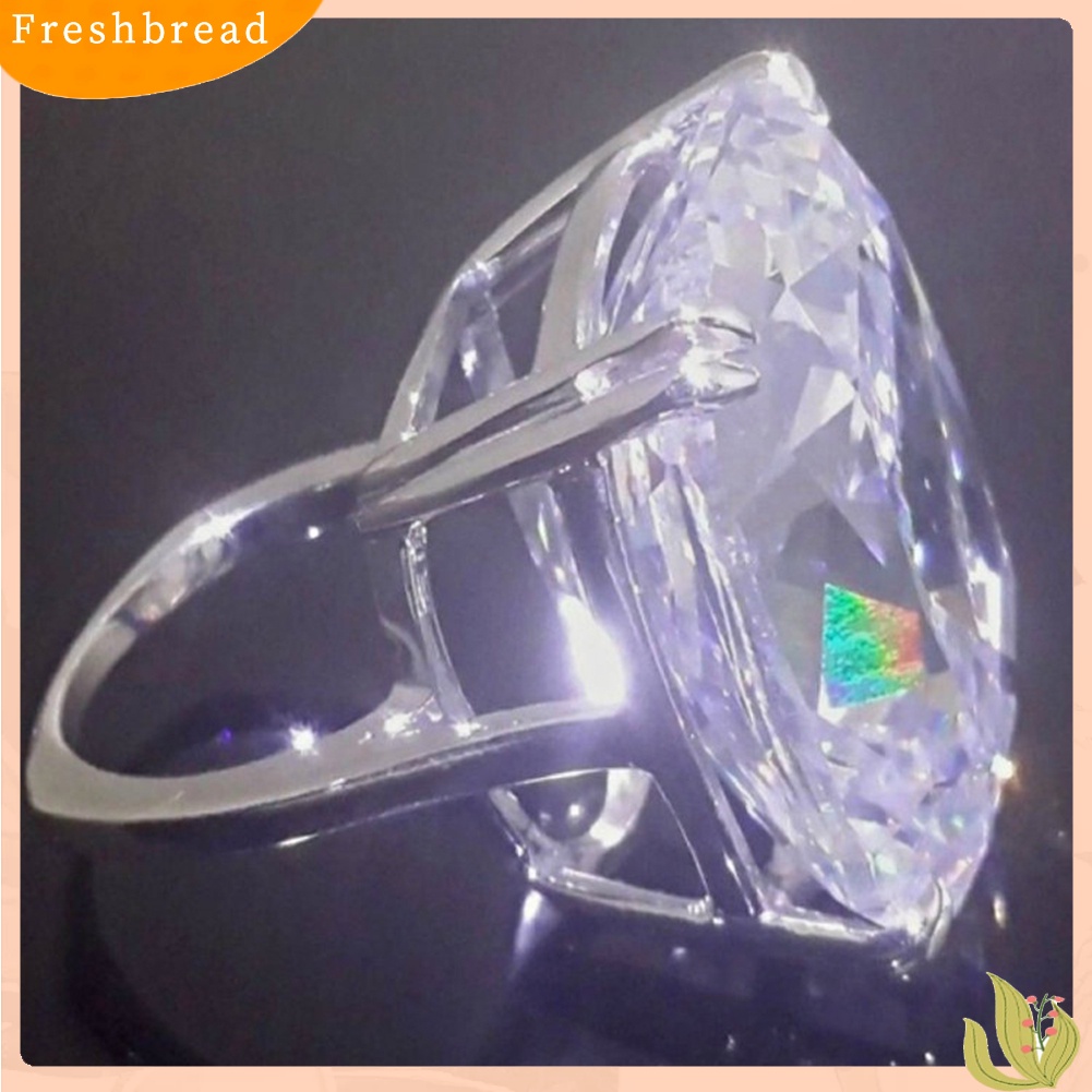 &lt; Freshbread &gt; Cincin Jari Cubic Zirconia Persegi Besar Mewah Wanita Lamaran Pernikahan Perhiasan