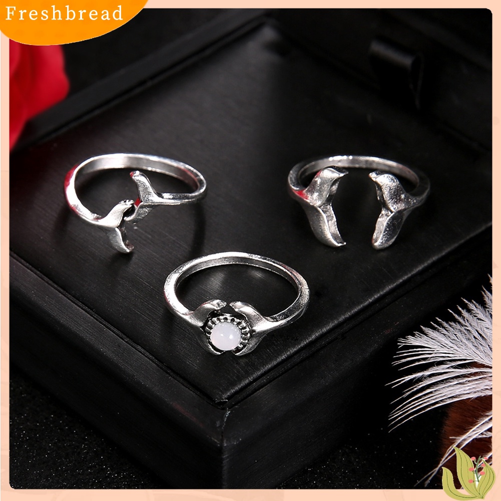 &lt; Freshbread &gt; 3Pcs/Set Wanita Fashion Ikan Paus Ekor Imitasi Batu Permata Midi Buku Jari Cincin Perhiasan