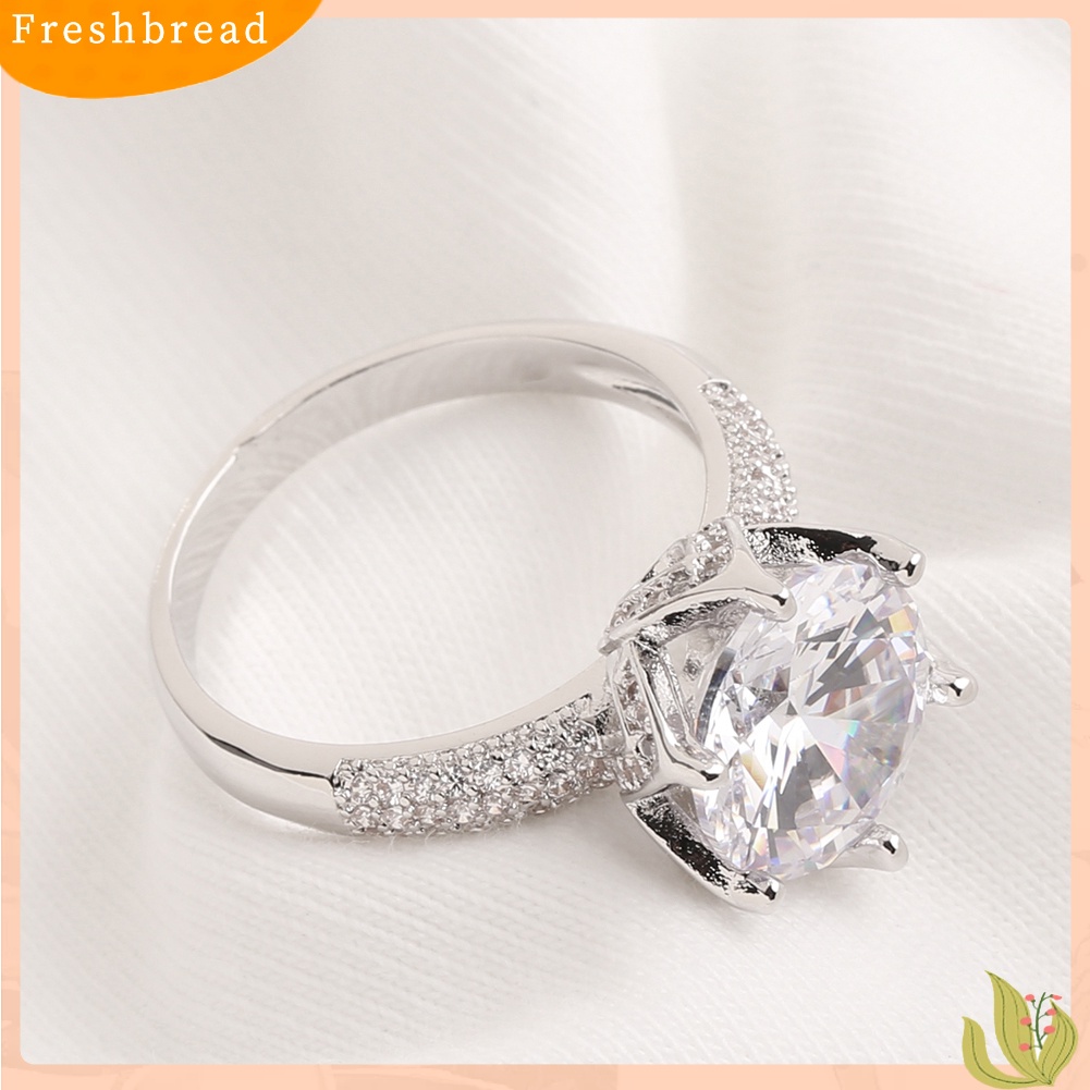 &lt; Freshbread &gt; Sparkling Women Bulat Faux Gemstone Engagement Pesta Pernikahan Cincin Band Perhiasan