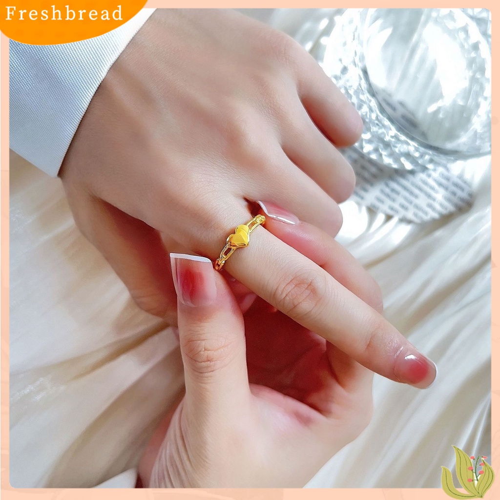 &lt; Freshbread &gt; Wanita Cincin Emas Berongga Link Rantai Temperamen Elegan Hadiah Hypoallergenic Cinta Kecil Jantung Jari Cincin Fashion Perhiasan