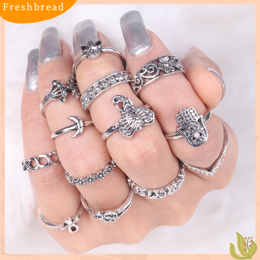 &lt; Freshbread &gt; Cincin Vintage Hollow Alloy Aksesoris Perhiasan Indah Untuk Wanita