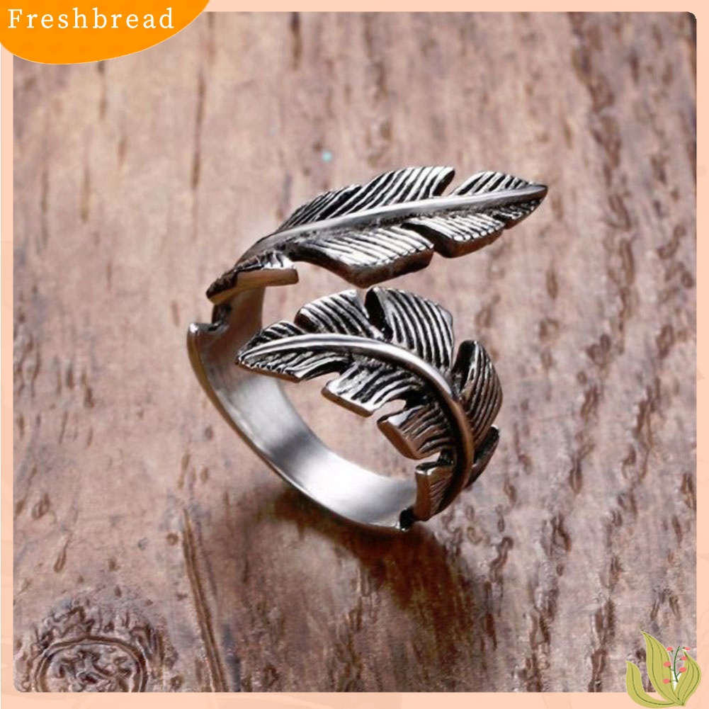 &lt; Freshbread &gt; 2Pcs Pria Wanita Antik Perak Lengkung Bulu Terbuka Jari Cincin Retro Perhiasan Hadiah