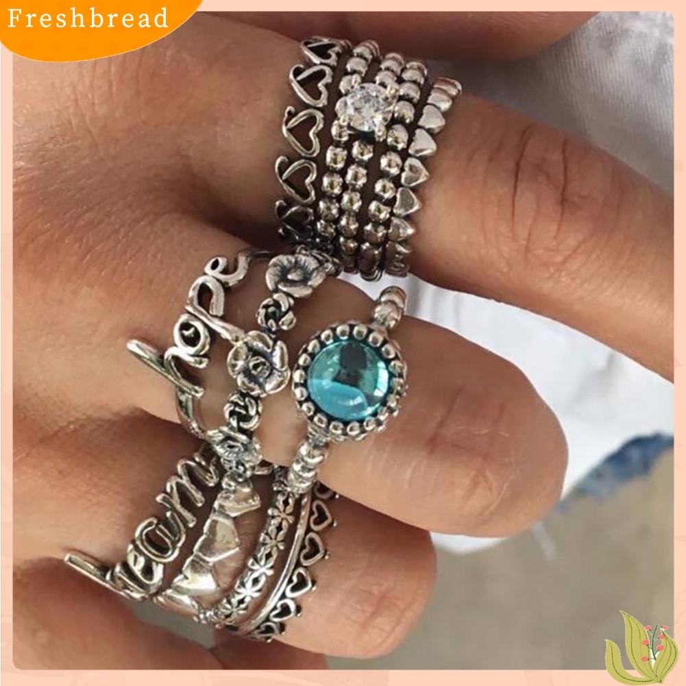 &lt; Freshbread &gt; 11 Pcs Hope Welcome Heart Zircon Hollowed Knuckle Finger Ring Set Perhiasan Wanita