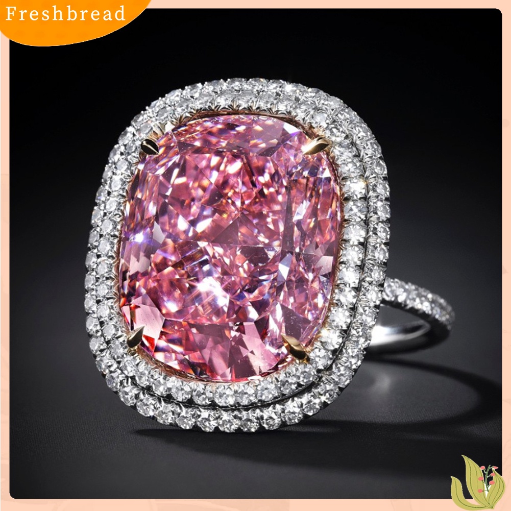 &lt; Freshbread &gt; Perhiasan Pernikahan Pertunangan Mewah Oval Penuh Berlian Imitasi Bertatahkan Cincin Jari Pengantin