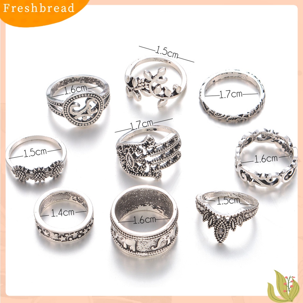 &lt; Freshbread &gt; 9Pcs Wanita Retro Ukiran Bunga Matahari Hamsa Tangan Fatima Hollow Knuckle Rings Set