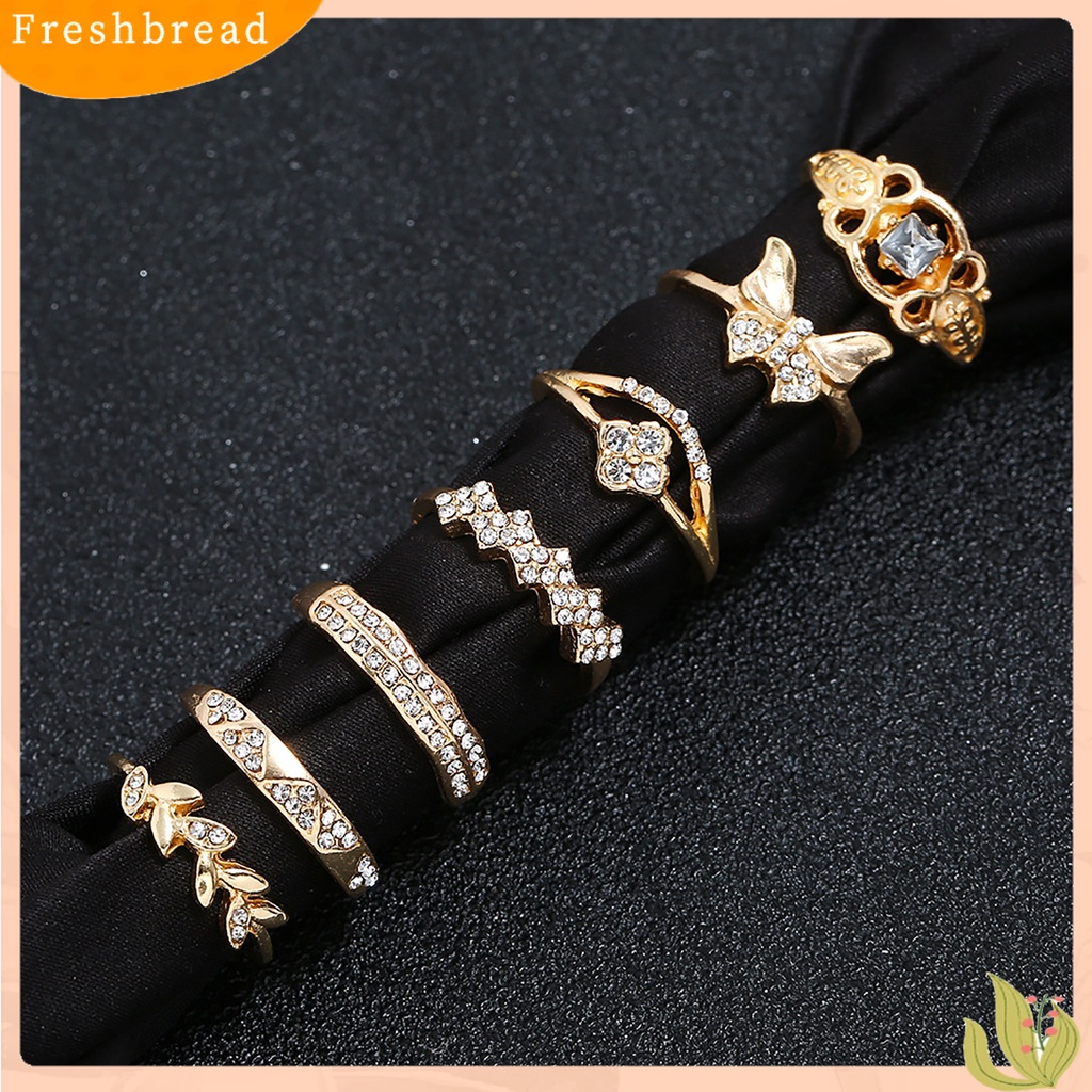 &lt; Freshbread &gt; 7Pcs/Set Sederhana Dapat Ditumpuk Kupu-Kupu Bunga Wanita Midi Cincin Buku Jari Cincin Perhiasan Aksesori