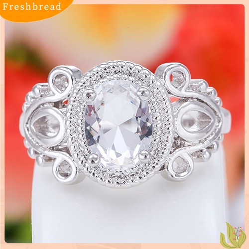 &lt; Freshbread &gt; Fashion Wanita Lapis Emas Putih 18K Oval Zirkon Potongan Jari Cincin Perhiasan