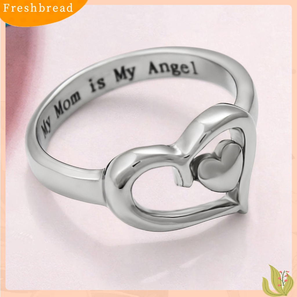 &lt; Freshbread &gt; Mom is My Angel Letter Print Finger Ring Pengerjaan Halus Berongga Double Heart Women Ring Untuk Hari Ibu