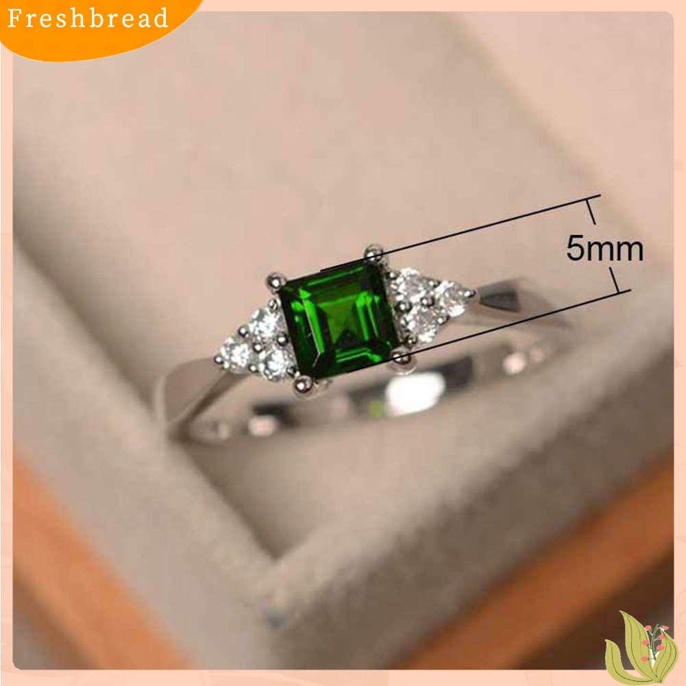 &lt; Freshbread &gt; Fashion Wanita Potongan Persegi Cubic Zirconia Hias Cincin Pertunangan Perhiasan Hadiah