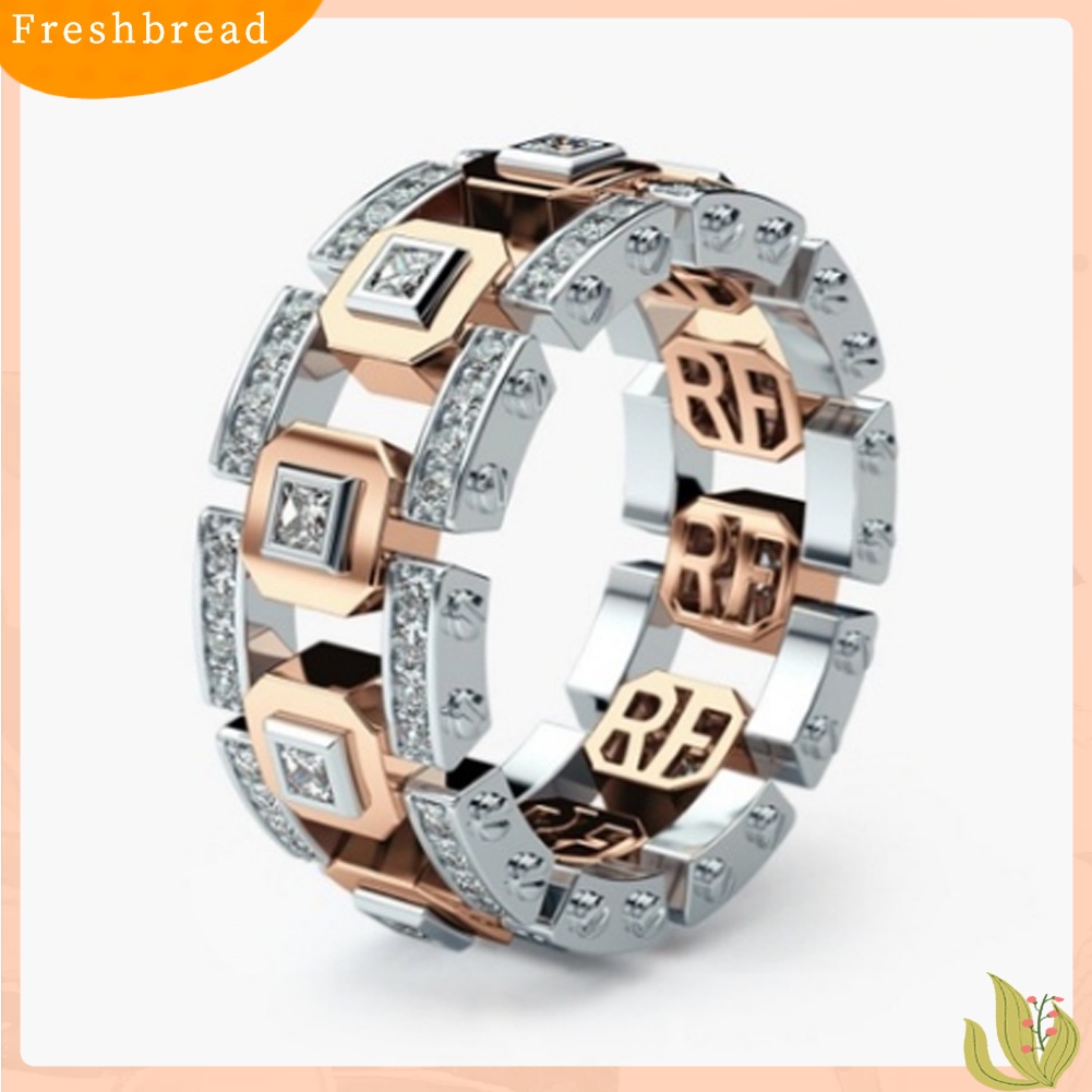 &lt; Freshbread &gt; Pria Wanita Two Tone Berlian Imitasi Mengkilap Jari Cincin Pertunangan Pernikahan Perhiasan Hadiah