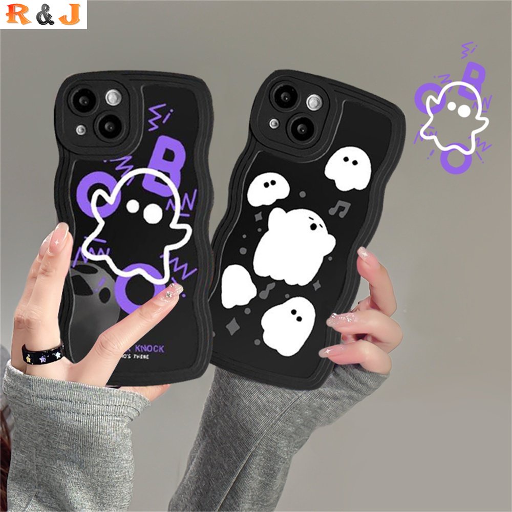 Cute Case Samsung A04E A04S A04 A13 A03 A03S A50 A50S A30S A23 A22 A21S A12 A02S A11 A51 A10 A30 A52 A52S M12 A71 A53 A32 Kartun Hantu Gelombang Tepi TPU Phone Case Cover