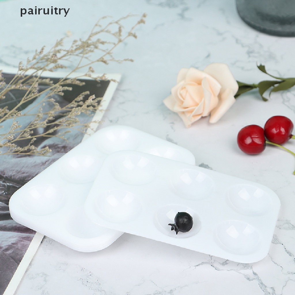 Prt 5PC 6lubang Putih Plastik Persegi Panjang Art Paing Palet Warna Perlengkapan PRT