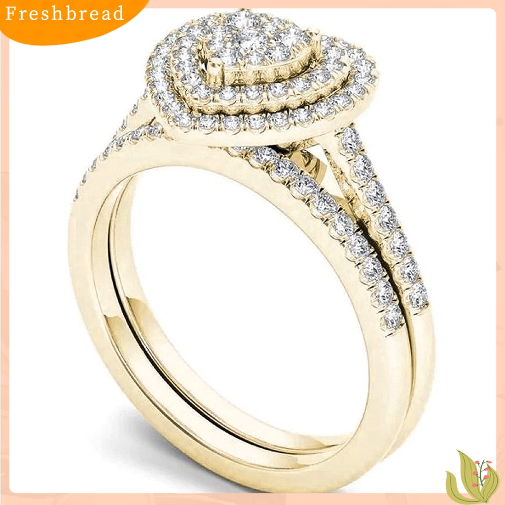 &lt; Freshbread &gt; 2Pcs/Set Cincin Menarik Hias Alloy Halus Bentuk Hati Berlian Imitasi Wanita Bridal Ring Untuk Pernikahan