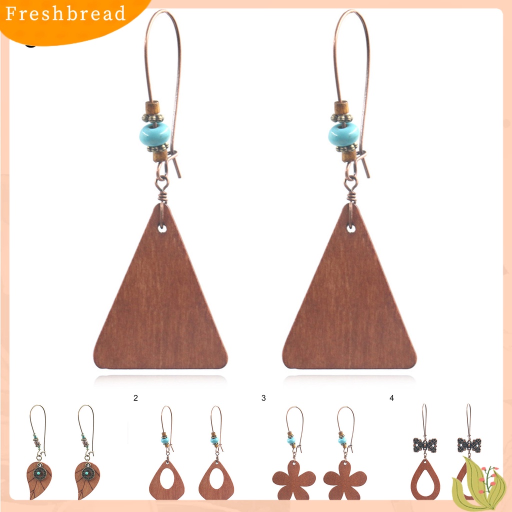 &lt; Freshbread &gt; 1pasang Bentuk Bunga Bohemia Drop Anting Kayu Bentuk Tetesan Air Manik-Manik Kait Anting Perhiasan Hadiah