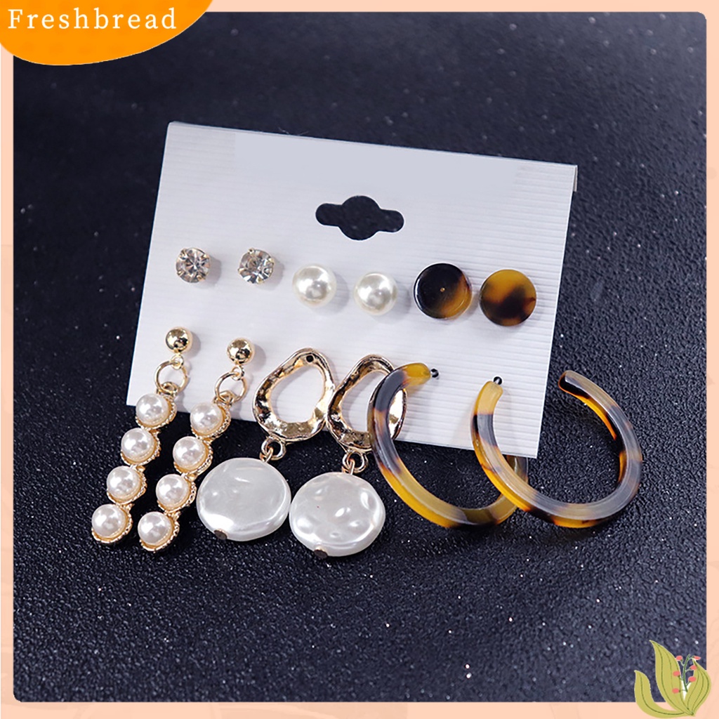 < Freshbread > 6pasang/lembar Indah Wanita Lingkaran Besar Rumbai Mutiara Imitasi Menjuntai Anting-Anting Perhiasan Aksesori