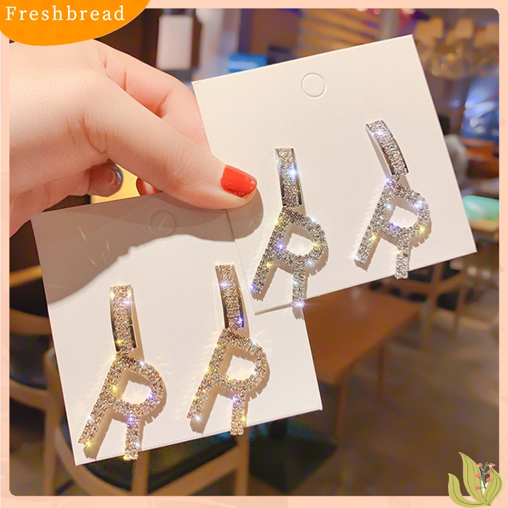 &lt; Freshbread &gt; Fashion Wanita Berlian Imitasi Huruf H R Menjuntai Ear Drop Earrings Pesta Perhiasan Hadiah