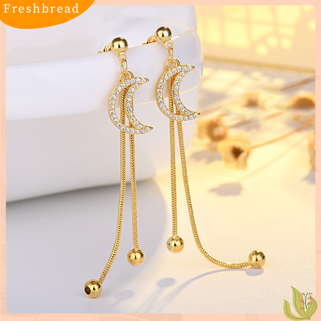 &lt; Freshbread &gt; 1pasang Anting Rumbai Electroplate Anti Gores Hias Berkilau Berlian Imitasi Perhiasan Anting Giwang Perlengkapan Gaun