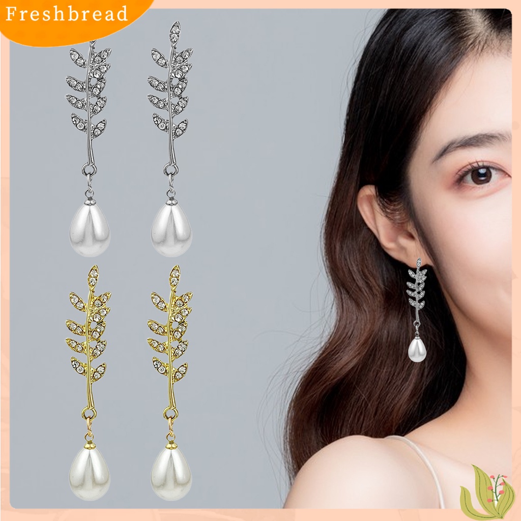 &lt; Freshbread &gt; 1pasang Anting Stud Temperamen Shiny Cubic Zirconia Tetesan Air Mutiara Imitasi Panjang Hias Hadiah Wanita Telinga Beras Liontin Drop Earrings Perhiasan Untuk Pacaran