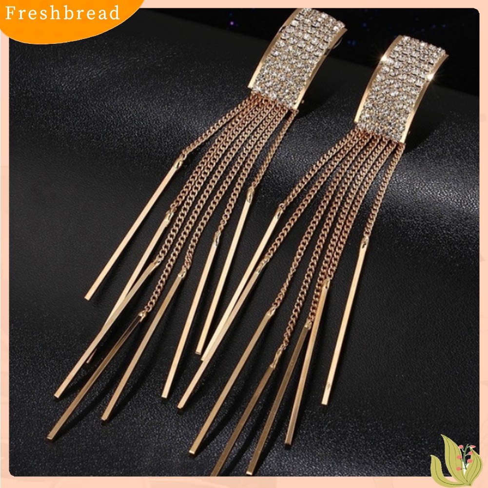 &lt; Freshbread &gt; Wanita Fashion Berlian Imitasi Rumbai Panjang Menjuntai Eardrop Stud Earrings Perhiasan Hadiah