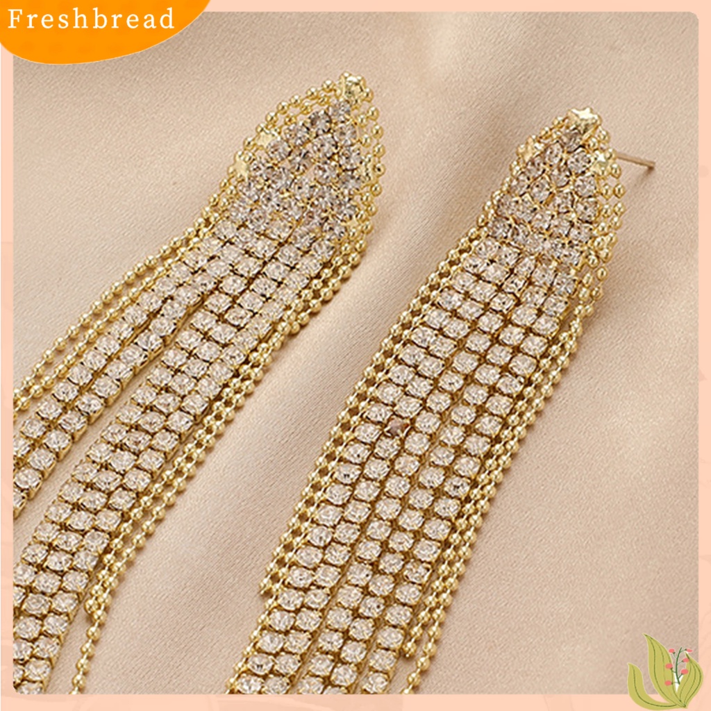 &lt; Freshbread &gt; 1pasang Drop Earrings Jumbai Berlian Imitasi Temperamen Bersinar Cubic Zirconia Menjuntai Anting Untuk Pesta Pernikahan Perjamuan Prom