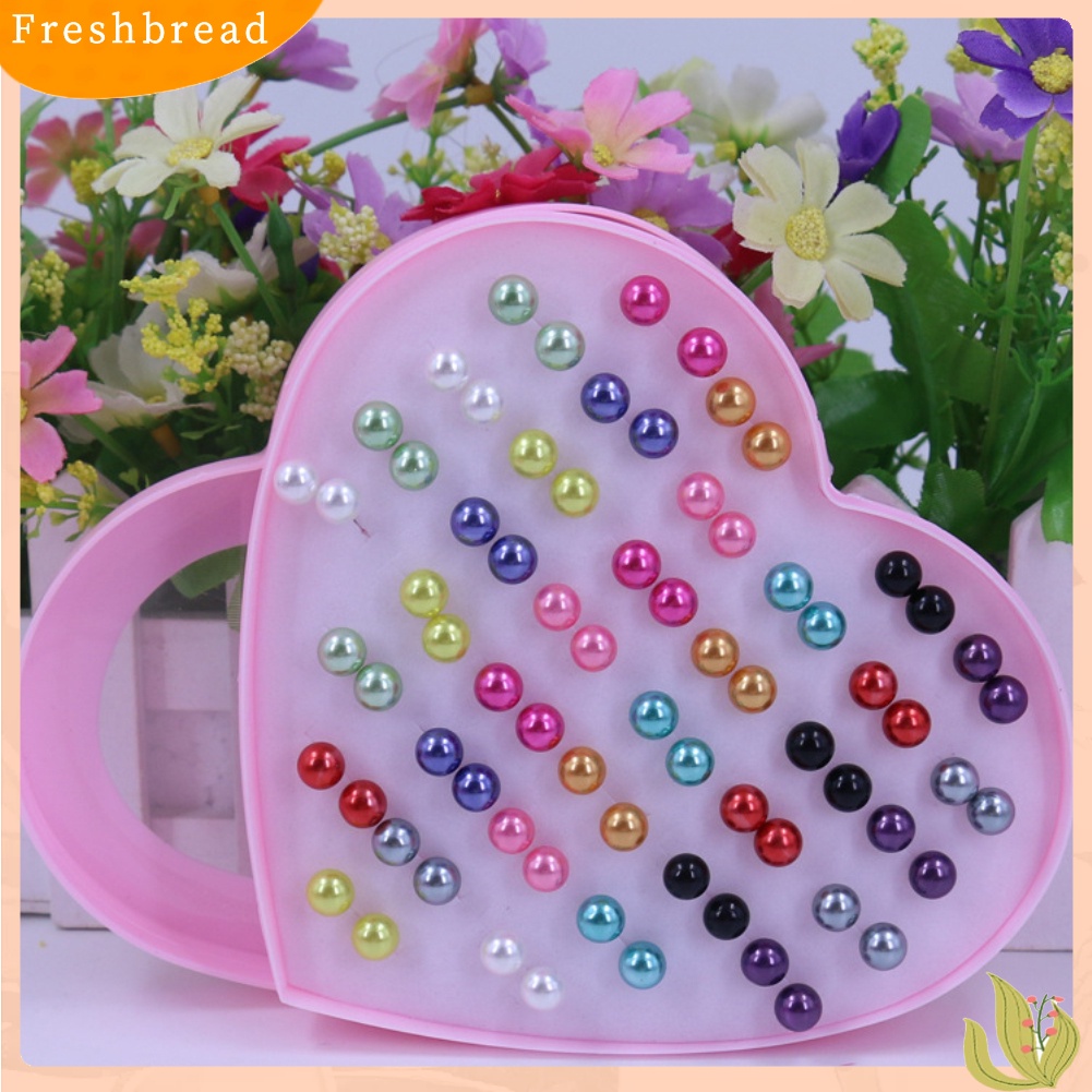 &lt; Freshbread &gt; Perhiasan Telinga Fashion 36pasang Stainless Steel Warna-Warni Lucu Faux Pearls Stud Earrings