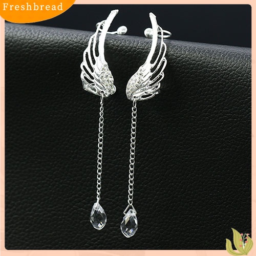 &lt; Freshbread &gt; Elegan Berongga Sayap Malaikat Teardrop Menjuntai Ear Cuff Non Piercing Stud Earrings