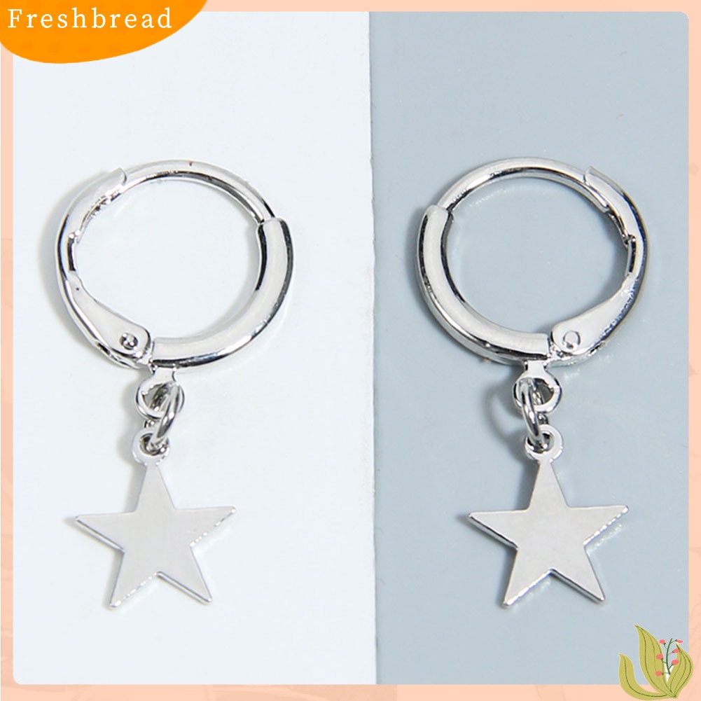 &lt; Freshbread &gt; Fashion Wanita Sederhana Pentacle Pendant Hoop Huggie Earrings Pesta Perhiasan Hadiah