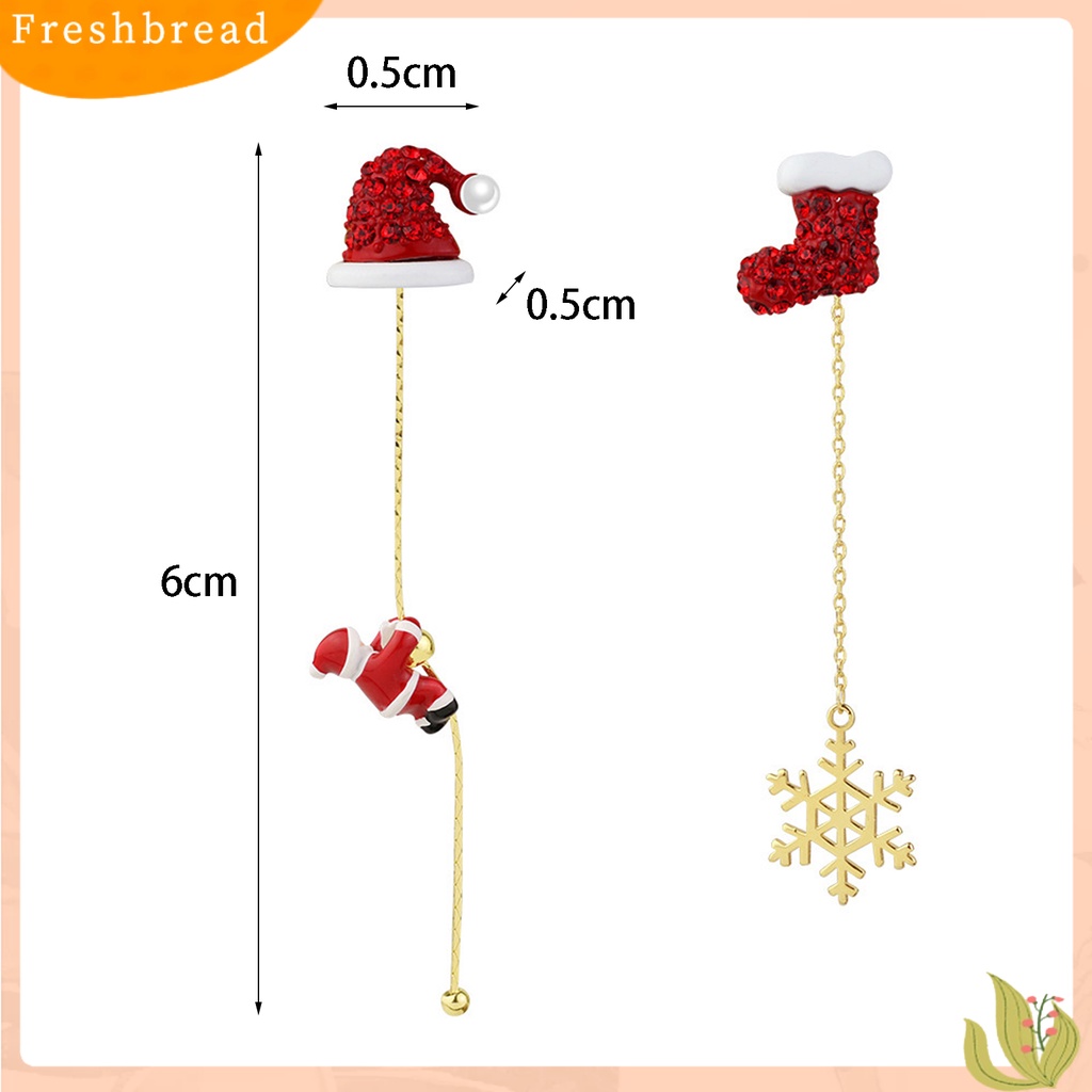 &lt; Freshbread &gt; 1pasang Anting Menjuntai Asimetris Rantai Panjang Rumbai Manis Festival All-match Dekorasi Hadiah Xmas Natal Santa Claus Snowflake Bell Drop Earrings