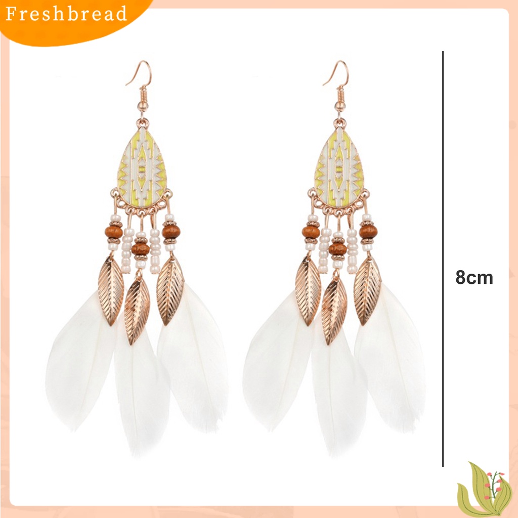 &lt; Freshbread &gt; 1pasang Anting Kait Gaya Etnik Tetesan Air Liontin Manik-Manik Kepribadian Eye-catching Dekorasi Hypoallergenic Bulu Buatan Vintage Menjuntai Anting-Anting