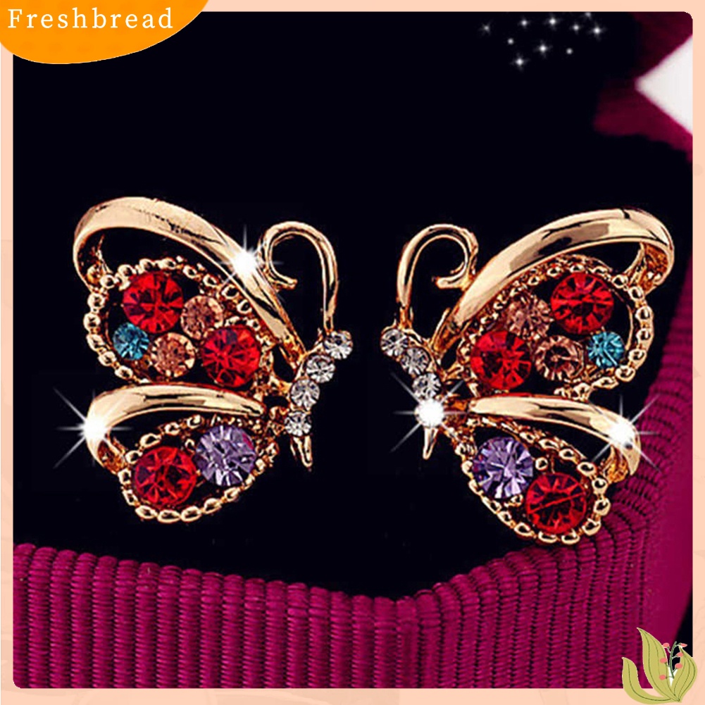 &lt; Freshbread &gt; Fashion Wanita Berlian Imitasi Bentuk Kupu-Kupu Stud Earrings Selebriti Eardrop Perhiasan