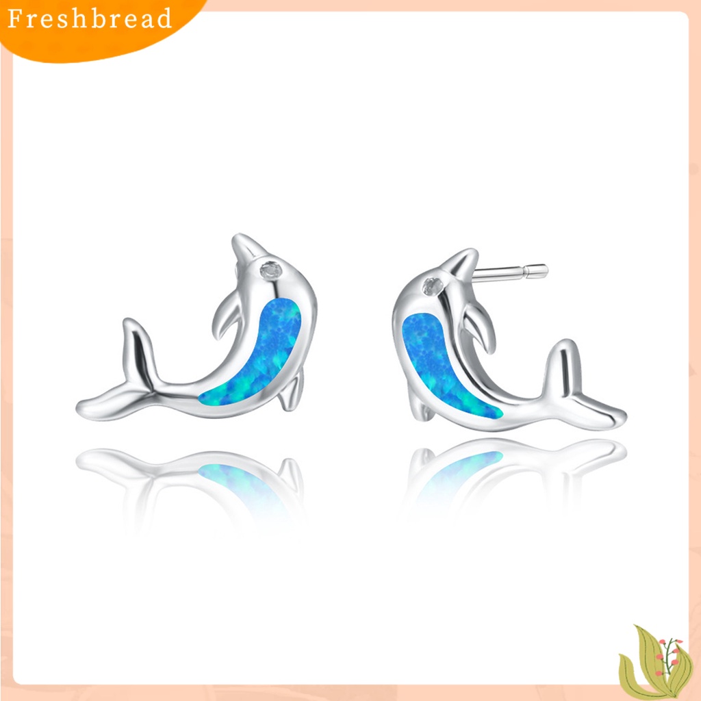 &lt; Freshbread &gt; 1pasang Lady Ear Studs Bentuk Dolphin Perhiasan Batu Imitasi Berwarna Ringan Lucu Anting Tusuk Hewan Untuk Pacaran