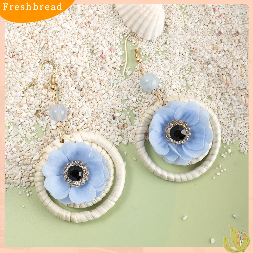 &lt; Freshbread &gt; 1pasang Drop Earrings Lingkaran Bunga Rotan Bersinar Berlian Imitasi Kait Anting Perhiasan Hadiah