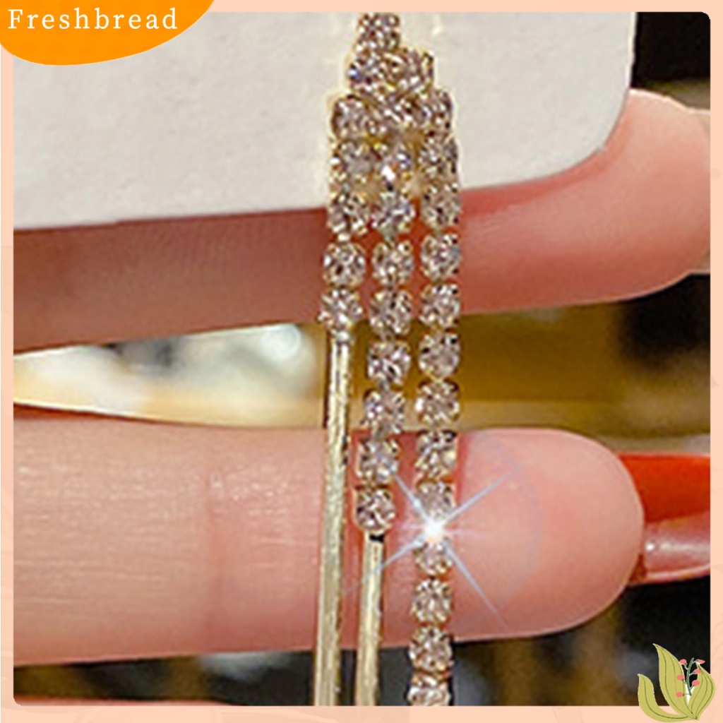 &lt; Freshbread &gt; 1pasang Anting Wanita Trendi Berlian Imitasi Hias Hadiah Kristal Imitasi Rumbai Lady Menjuntai Earrings Untuk Pernikahan