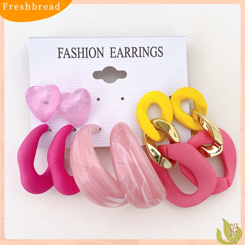 &lt; Freshbread &gt; 4/6pasang Anting Pejantan Geometris Tahan Luntur Permukaan Halus Manis Akrilik Jantung Kreatif Permen Warna Menjuntai Anting-Anting Perhiasan Aksesoris